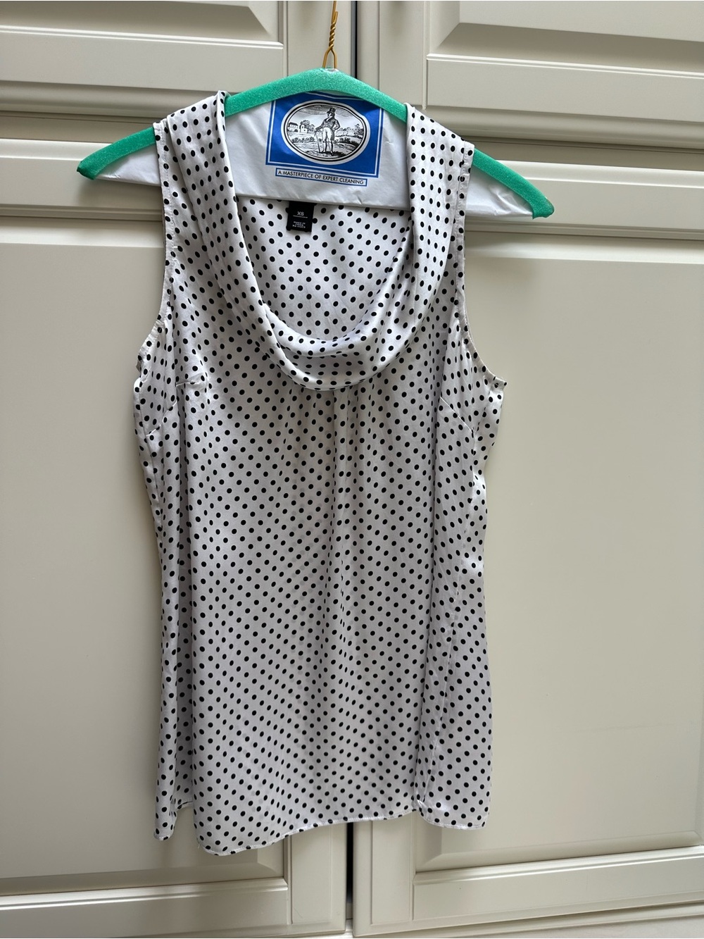 White House Black Market White and Black Polka Dot Cowl Neck Camisole